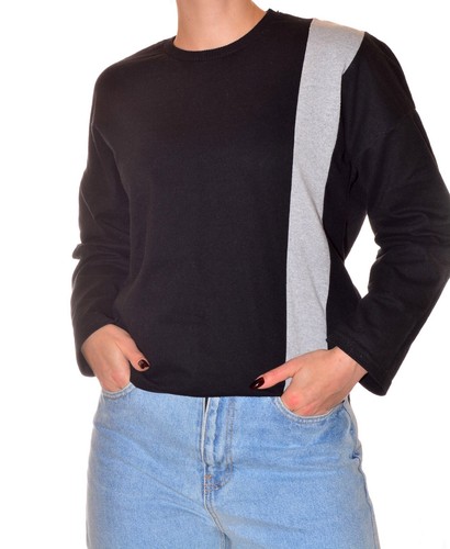 Pull noir gris uni manches - et,