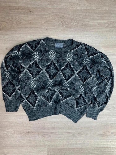 Pull vintage maille gris - , noir